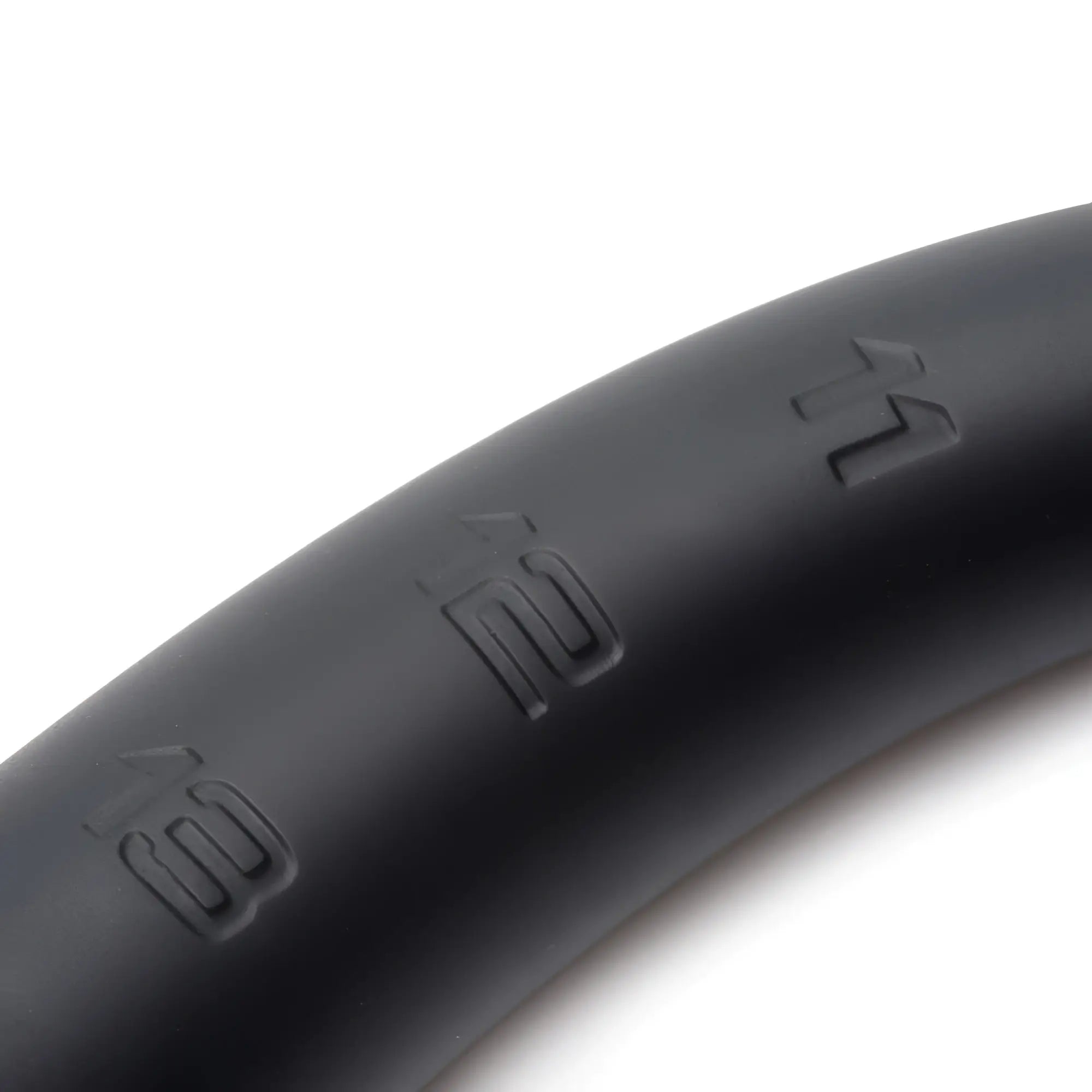 Black rubber bicycle inner tube with embossed markings shown from back side for hosed silicone tapered hose 15in