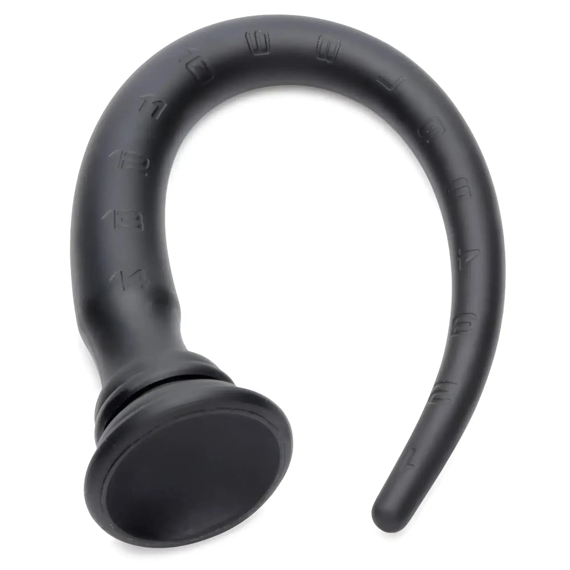 Black rubberized silicone tapered hose 15in with embossed numerical markings along curved surface for secure fitting