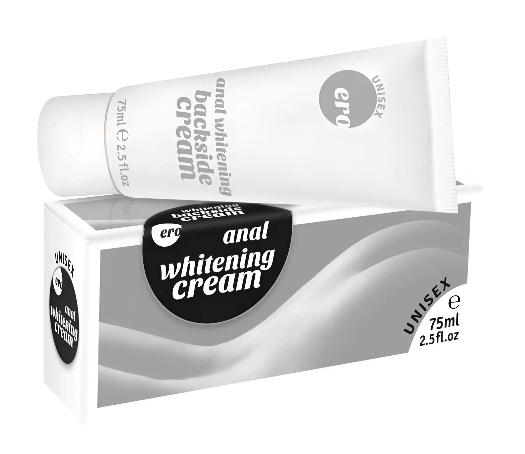 White tube of unisex hot ero anal backside whitening cream 75ml with sleek minimalist packaging design