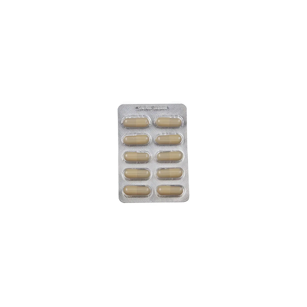 A blister pack of ten beige capsules for hot ero exxtreme libido pills woman with silver foil backing