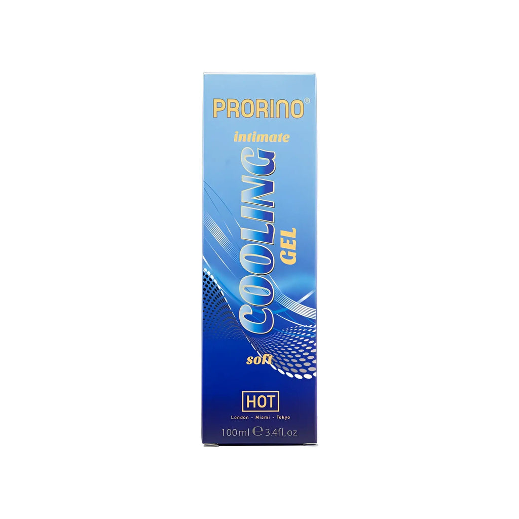 Blue rectangular box of prorino intimate cooling gel soft 100ml from hot ero with cooling and soothing features