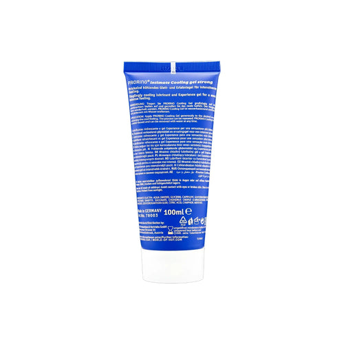 Blue plastic tube of profino intimate cooling gel strong 100ml for soothing and refreshing sensation