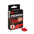 Red capsule-shaped hot ero prorino libido supplements for women in black and red branded package 2 pc