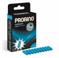 Blue capsule pills in a black and blue Hot Ero prorino potency caps package for men 10 pc