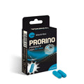 Hot Ero prorino potency capsules for men black and blue packaging with two bright blue capsules beside the box