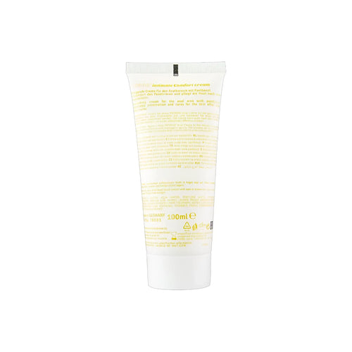 A translucent white tube of hot ero prorino unisex sensitive anal comfort cream with pale yellow text and minimalist design