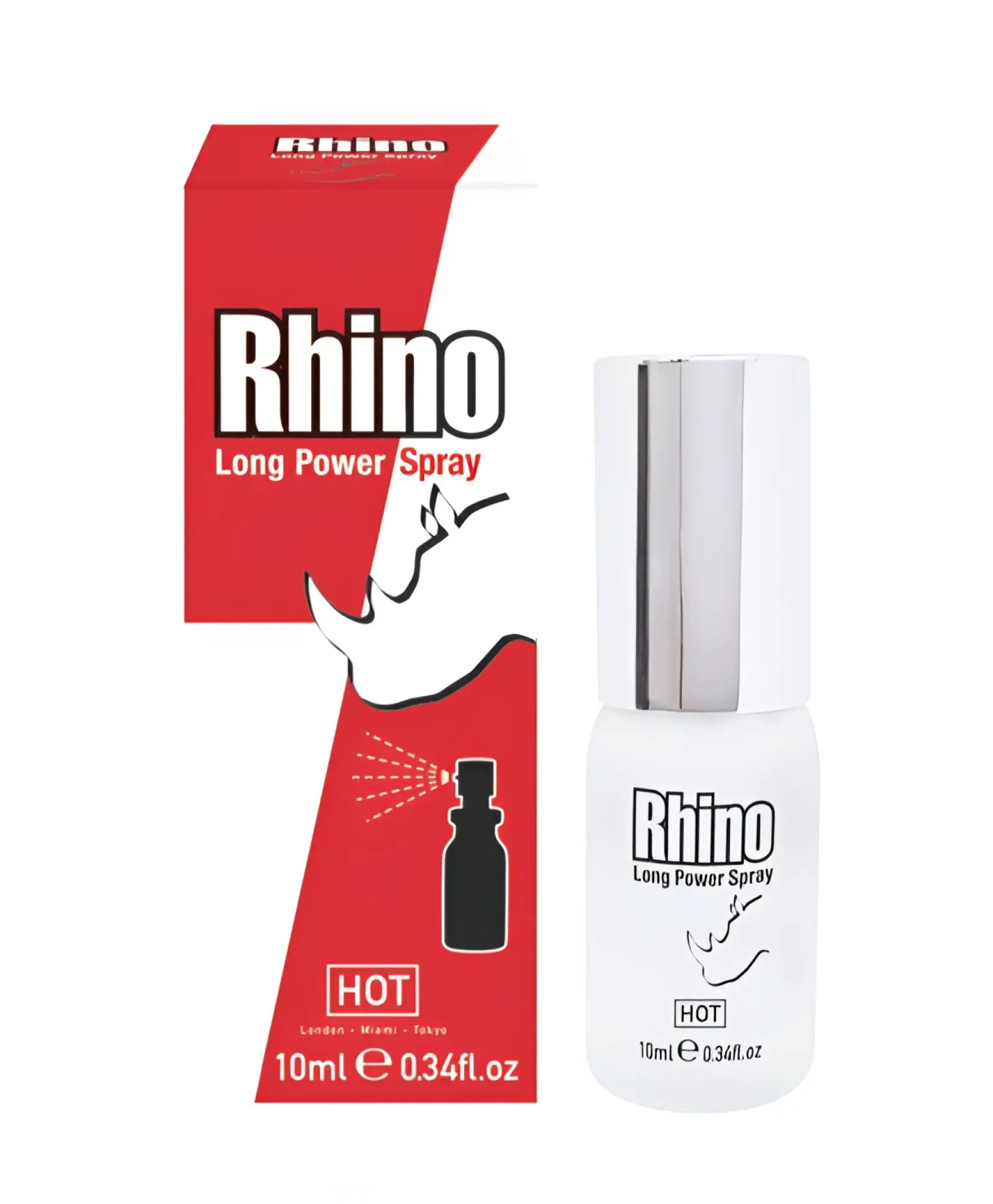 Hot ero rhino natural delay spray 10ml in a white bottle with silver cap and red packaging for long power use