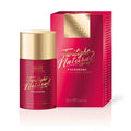 A vibrant red ribbed glass bottle with gold cap and label of Hot Ero HOT Twilight Pheromone Natural Spray women 50ml