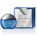 Blue and silver glossy spherical perfume bottle labeled twilight pheromone eau de parfum men by hot in 15ml size