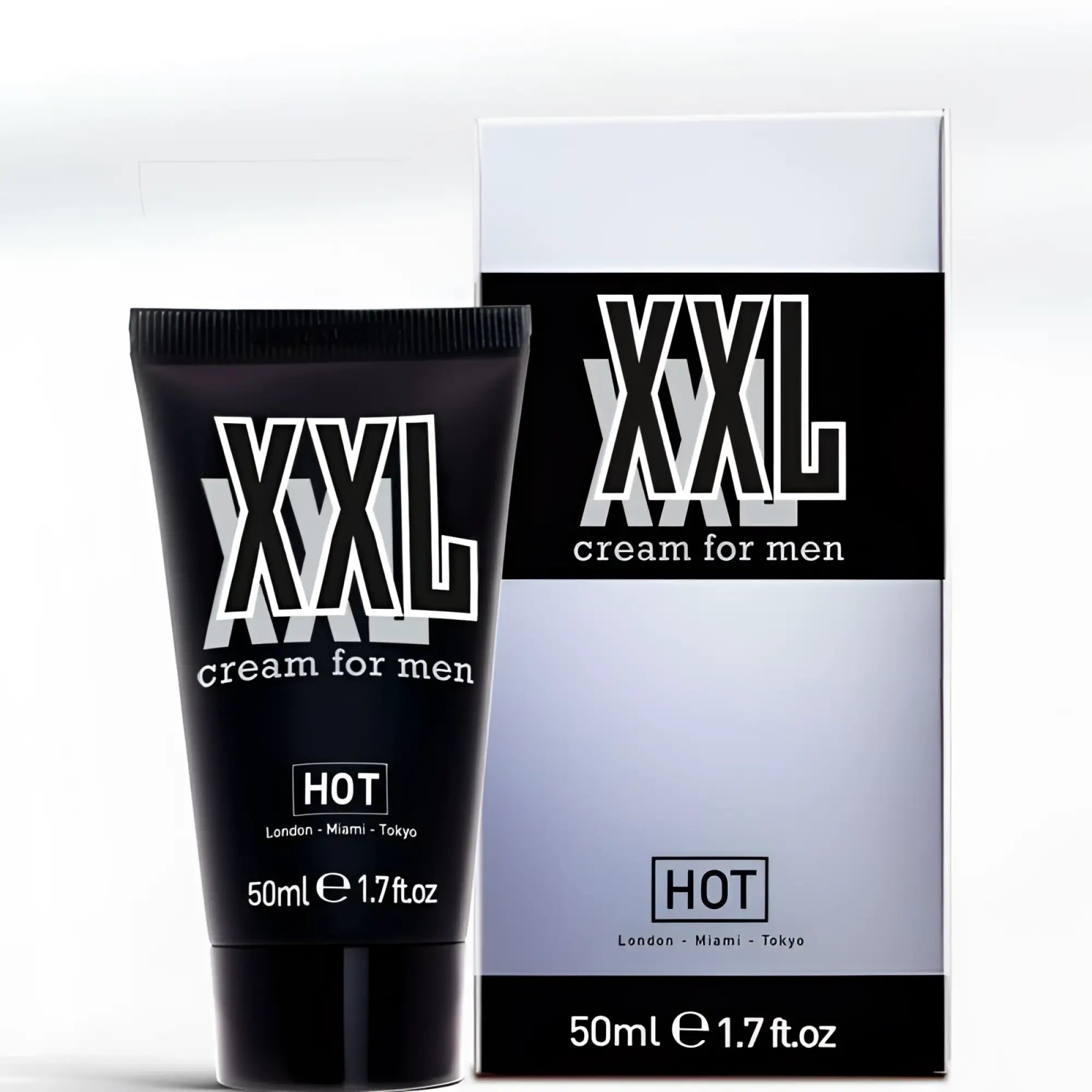 Black tube of Hot Ero XXL thickening cream for men 50ml with sleek matte finish and bold white lettering