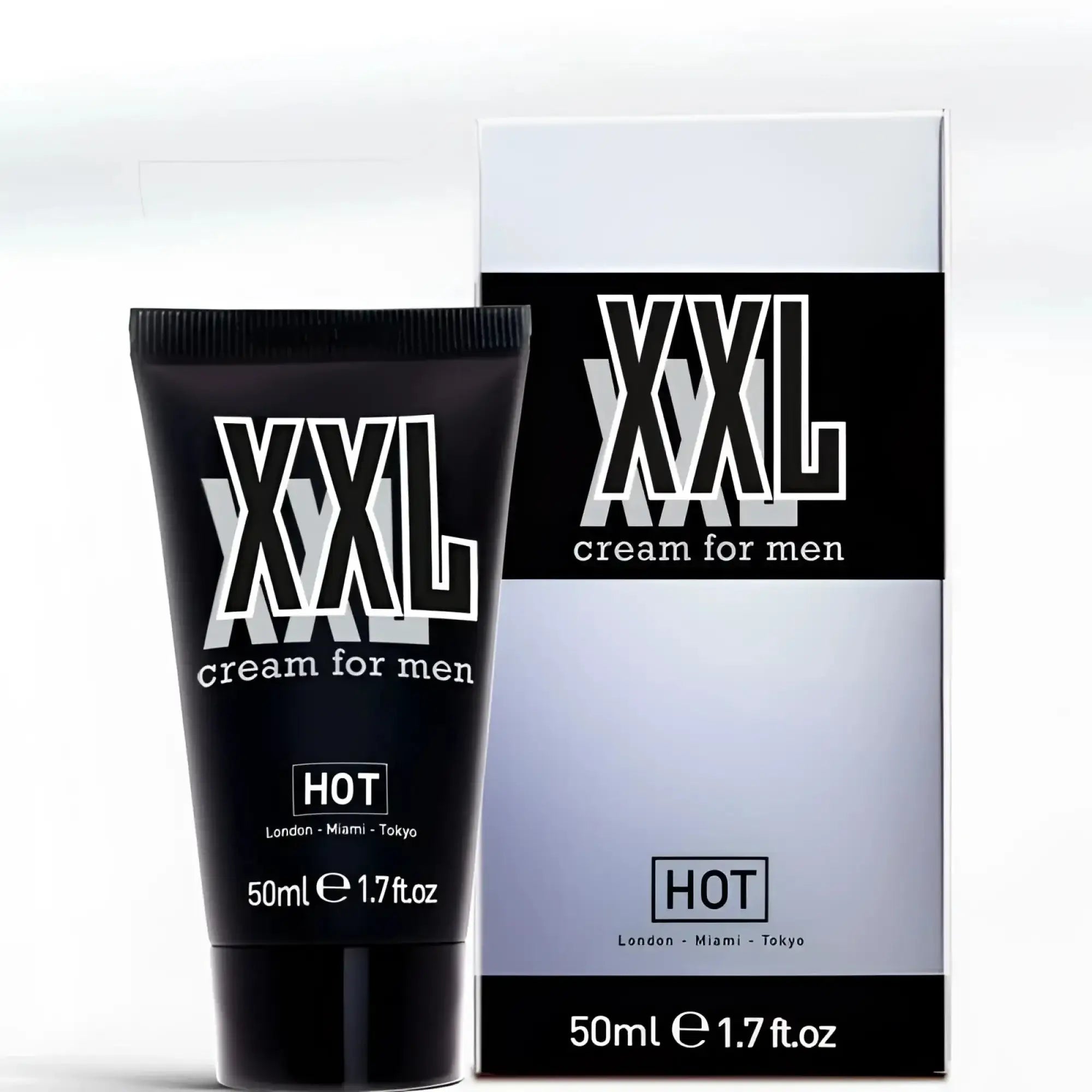 Black tube of Hot Ero XXL thickening cream for men 50ml with sleek matte finish and bold white lettering