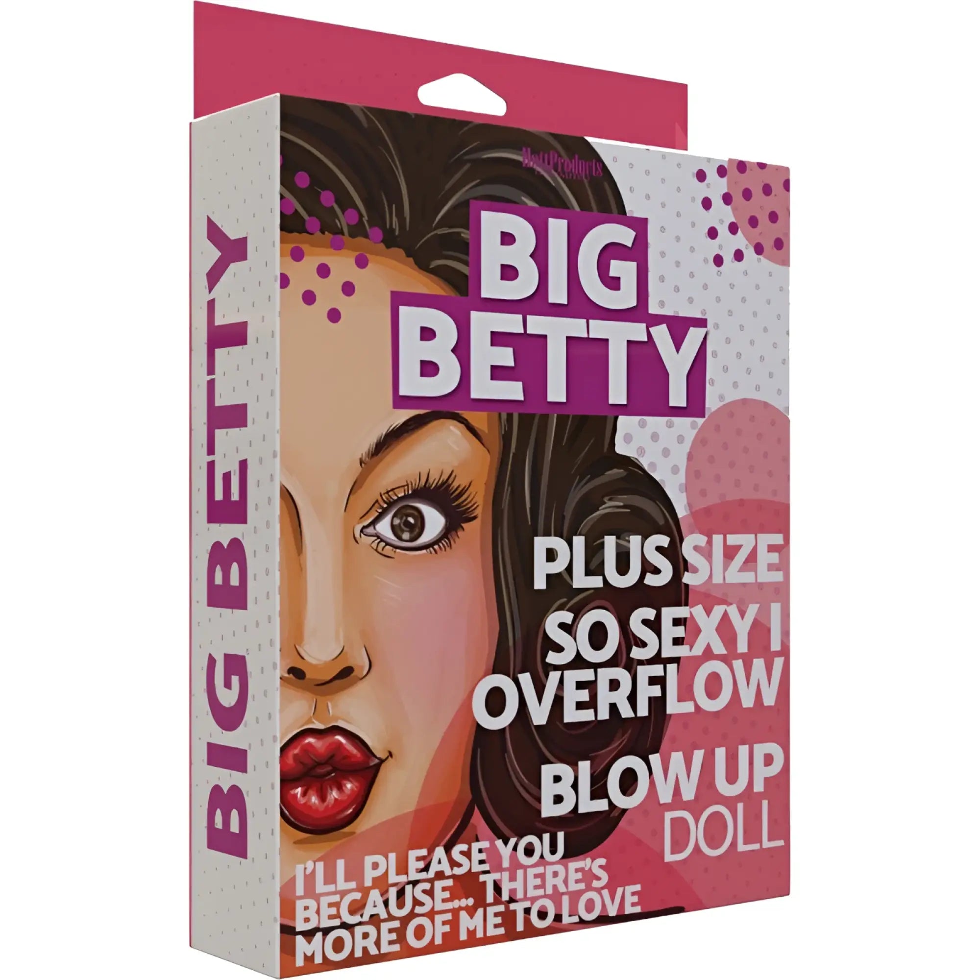 Pink and white packaged hott products big betty plus-size inflatable blow-up doll with stylized woman illustration