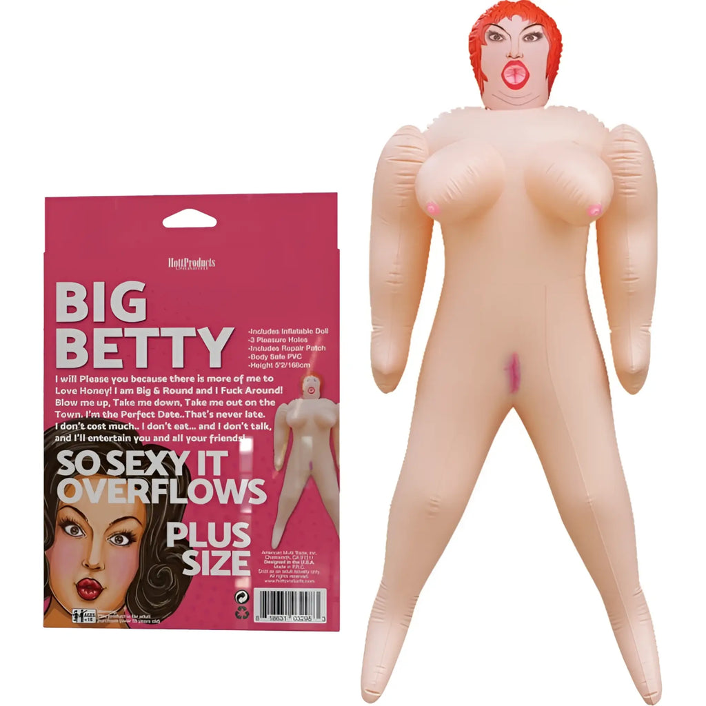 Hott Products Big Betty inflatable plus-size doll with red hair pink lips made of flesh-toned pvc material