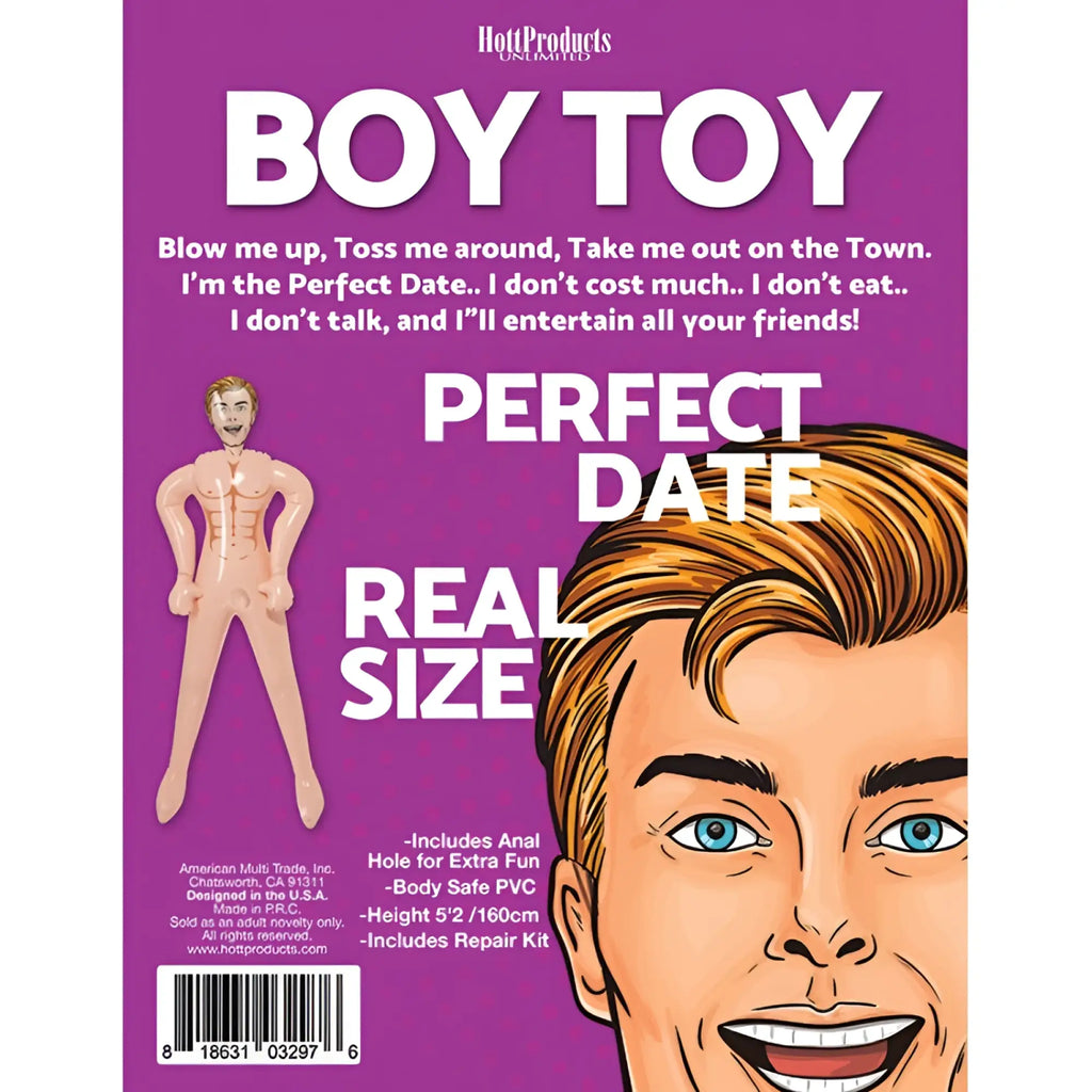 Inflatable boy toy sex doll male by hott products made of body-safe pvc with realistic blonde hair and male figure design