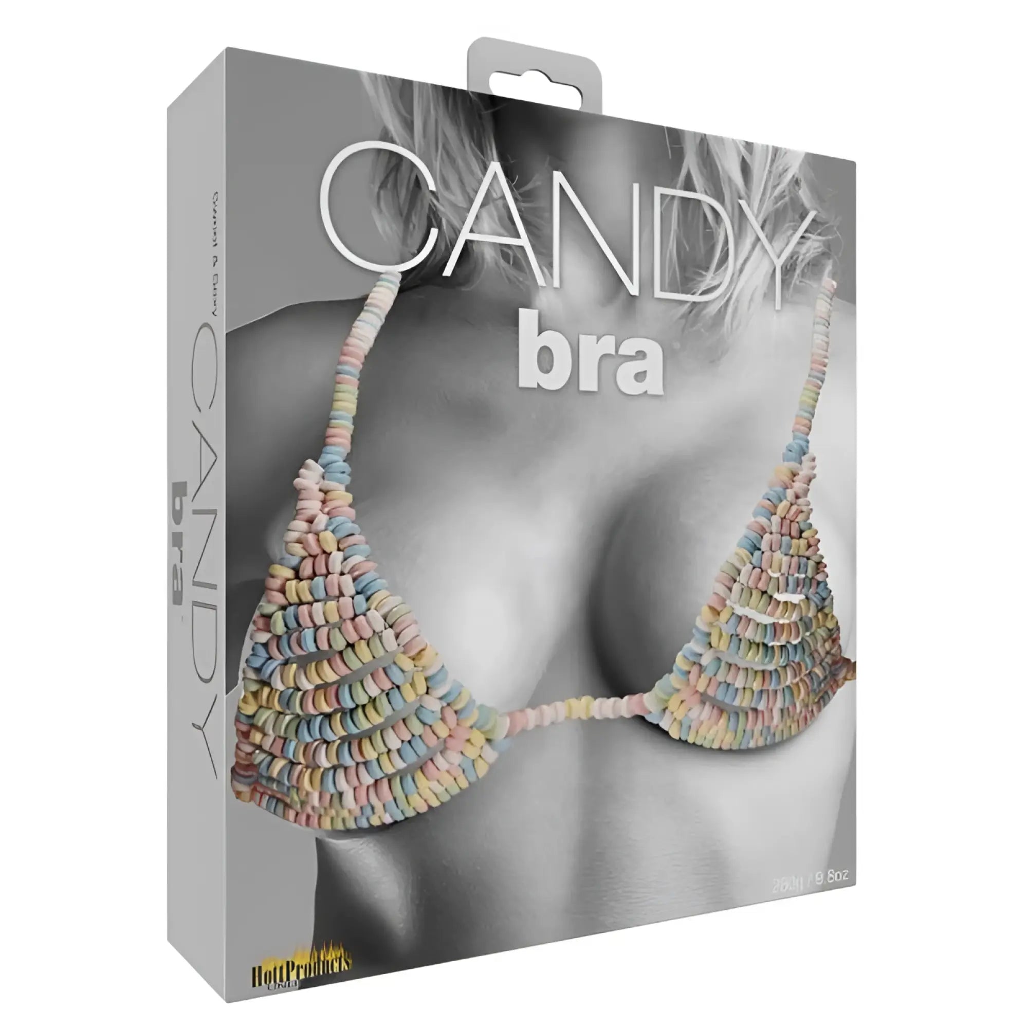 Hott Products candy bra featuring candy-colored, multi-hued cereal pieces in a playful whimsical design