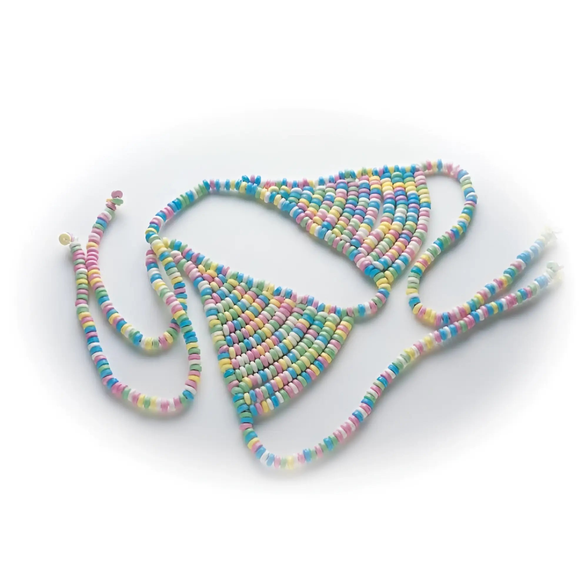 Pastel-colored beaded bikini top and matching string in soft pink blue yellow and mint green by Hott Products Candy Bra