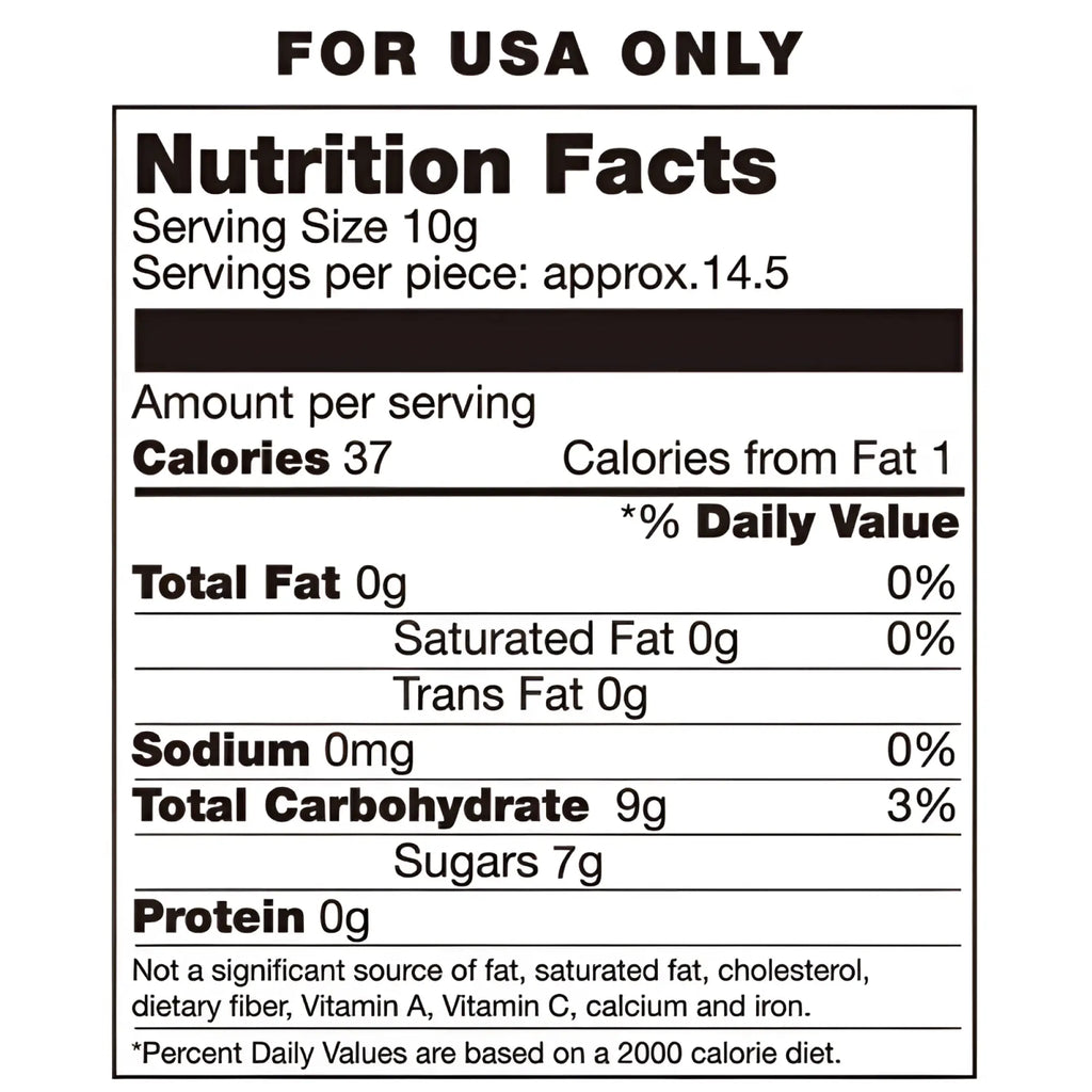 Back side of hott products candy g-string with white and black nutrition facts label for food product