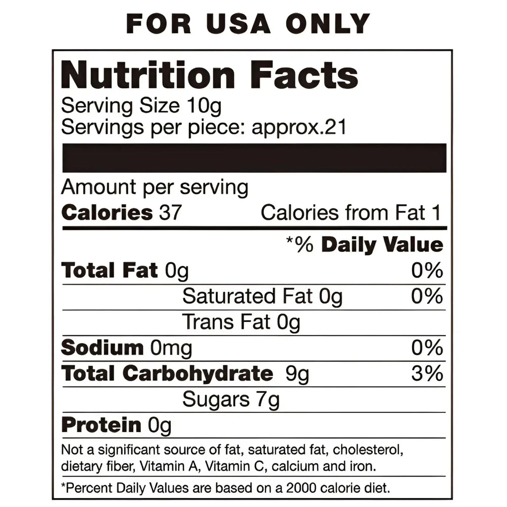 White and black nutrition facts label on the back of hott products candy posing pouch packaging