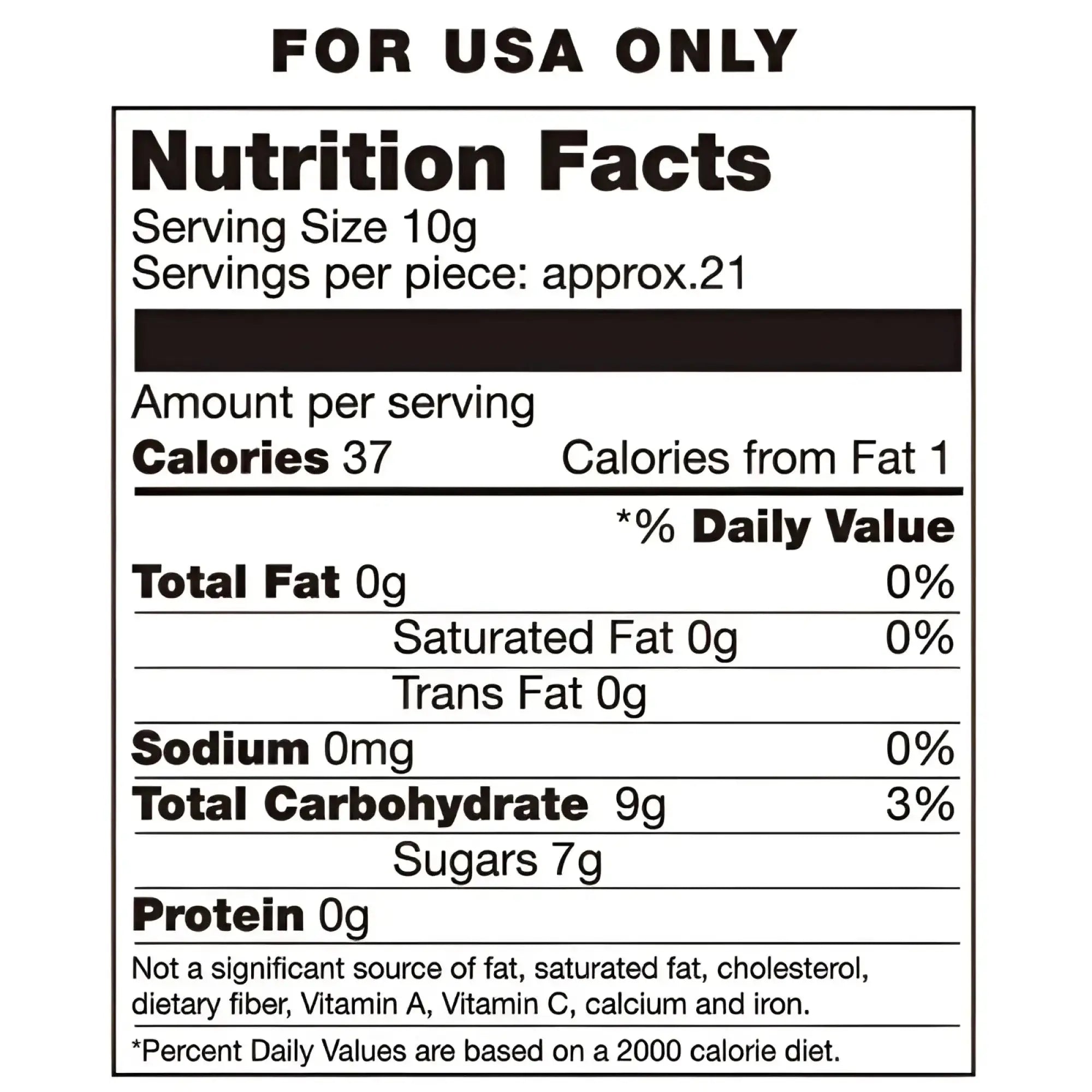 White and black nutrition facts label on the back of hott products candy posing pouch packaging