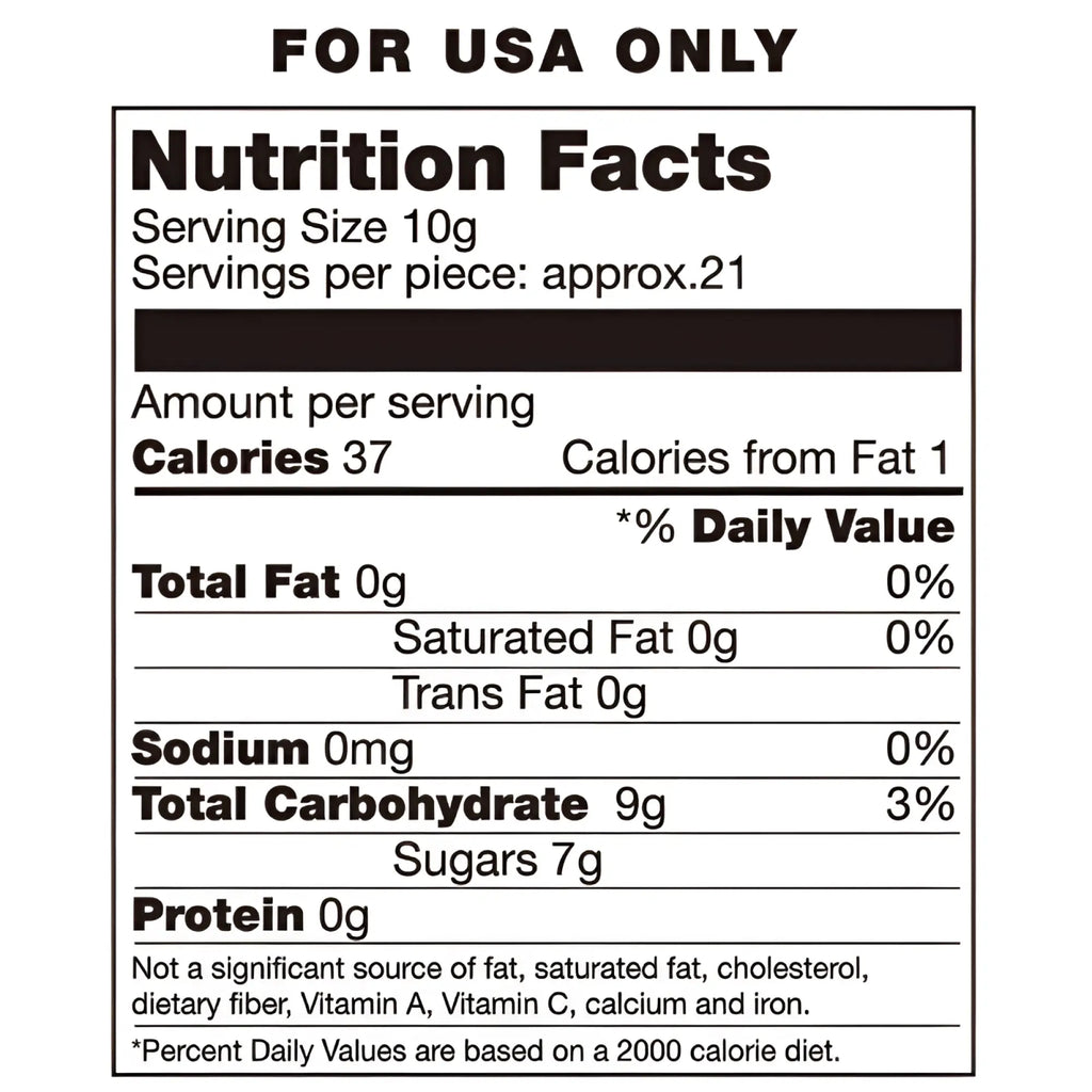 White and black nutrition facts label on the back of hott products candy posing pouch packaging