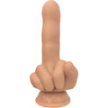 A realistic flesh-toned silicone dildo with a detailed hand grip and rounded base from hott products finger fest dildo flip off flesh