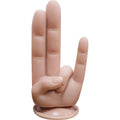 Pink resin hand sculpture in rock on gesture with circular base from hott products finger fest dildo the shocker flesh