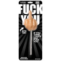 A beige flesh-toned finger-shaped lollipop with a silver stick in black packaging from Hott Products