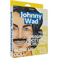 Hott Products Johnny Wad inflatable blow-up doll in colorful comic book style blue and yellow packaging