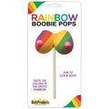 Hott products rainbow boobie candy pop rainbow-striped lollipop shaped like breasts with pink nipples in cardboard card