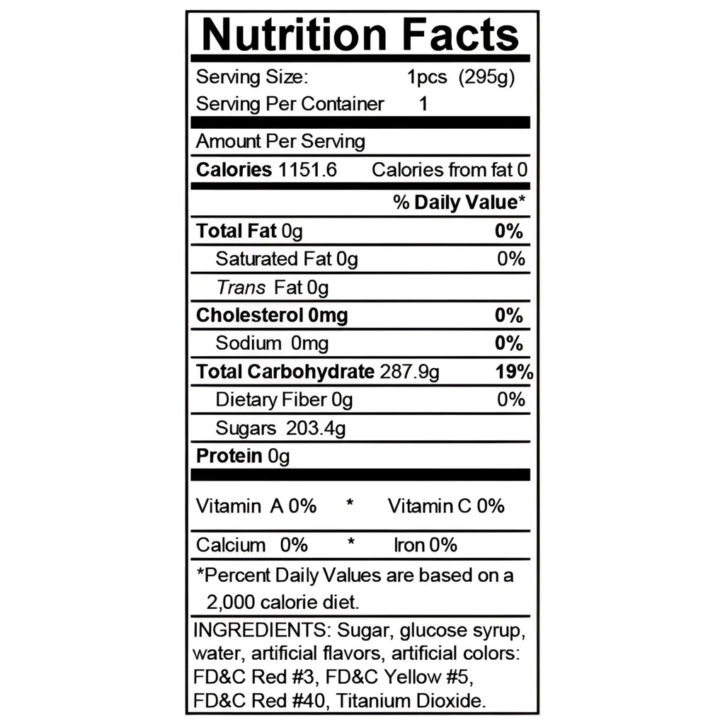 Black and white nutrition facts label on the back of hott products rainbow cocksicle lollipop packaging