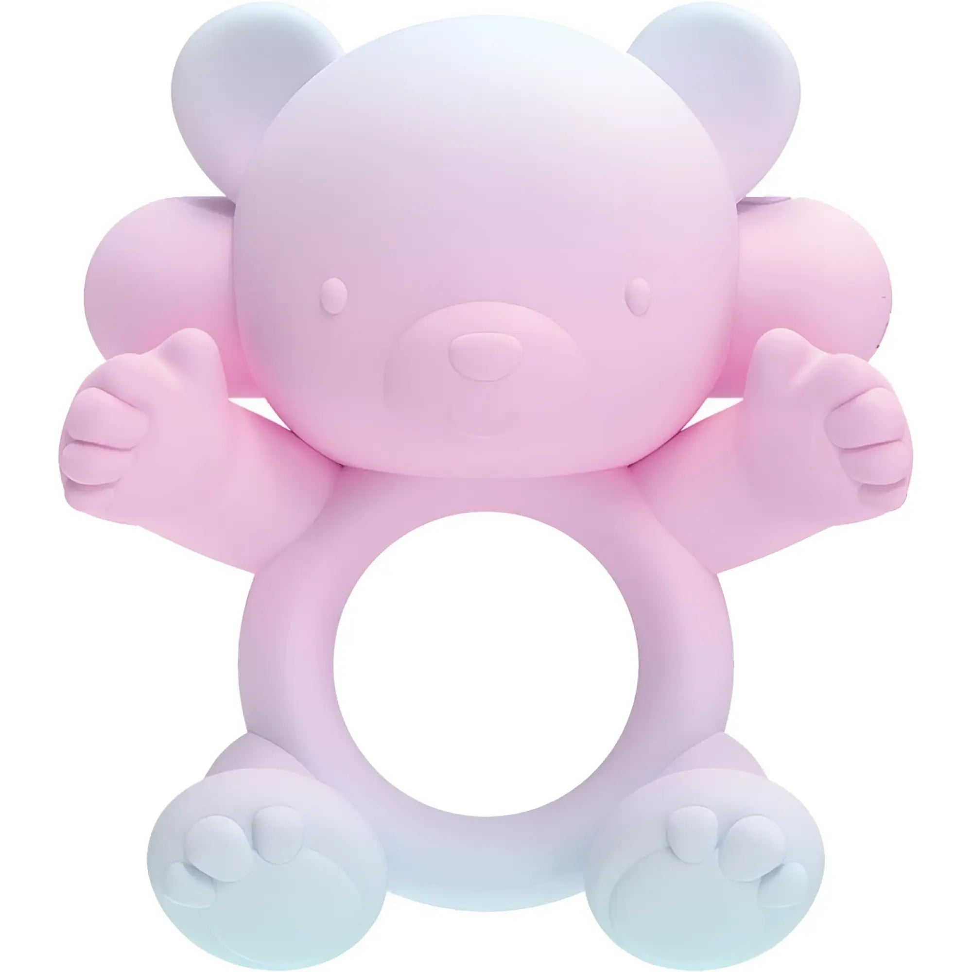 Pink silicone bear-shaped cock ring with soft rounded features and central hole by hott products Wet Dreams Ultra