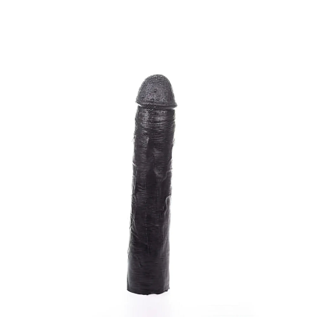 Black textured silicone dildo with rounded head and ribbed shaft from hung system hung system benny product line