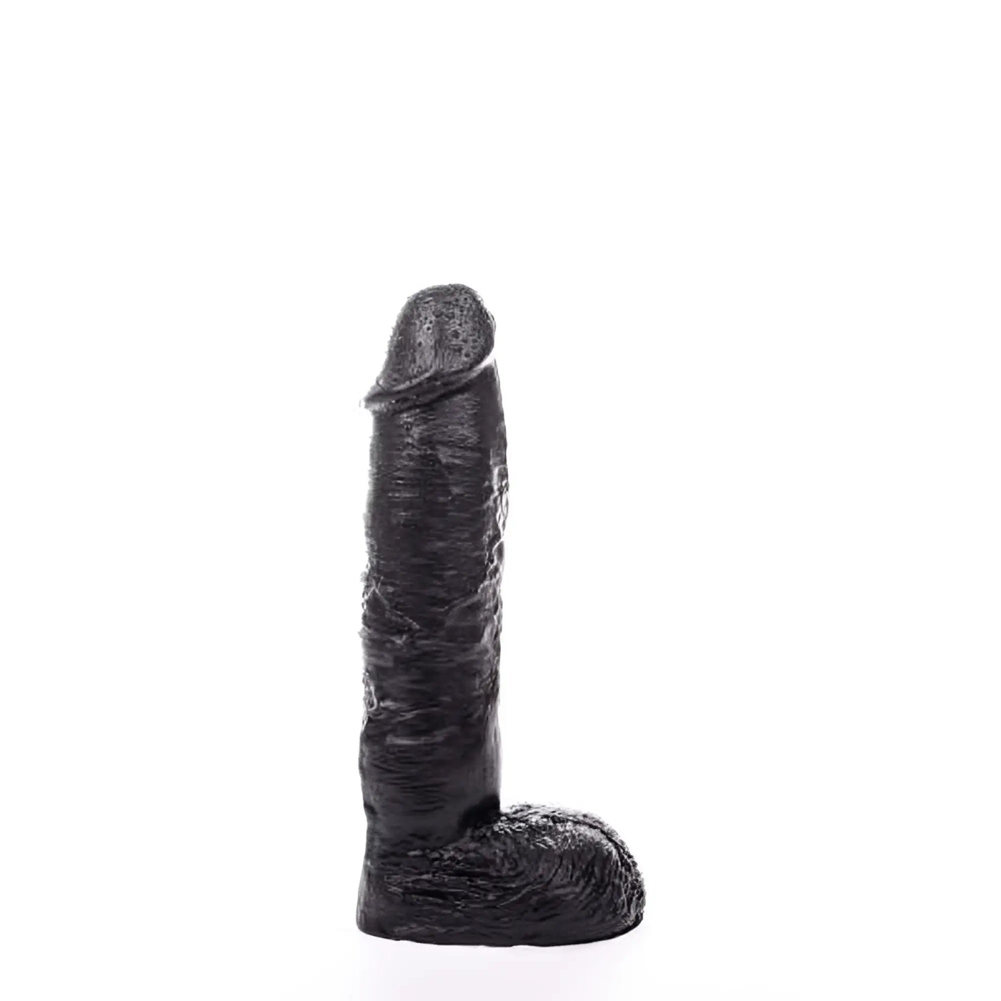 Black textured silicone dildo with realistic surface details and rounded head from hung system mickey collection