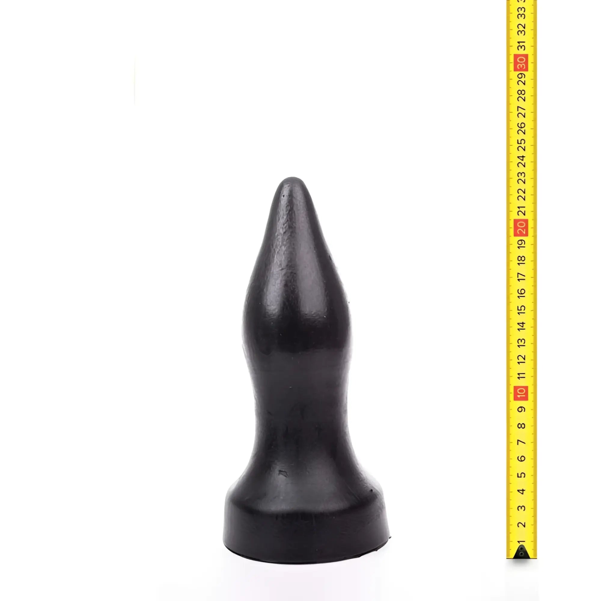 Black glossy silicone anal plug with tapered design and rounded base from hung system patrol product line