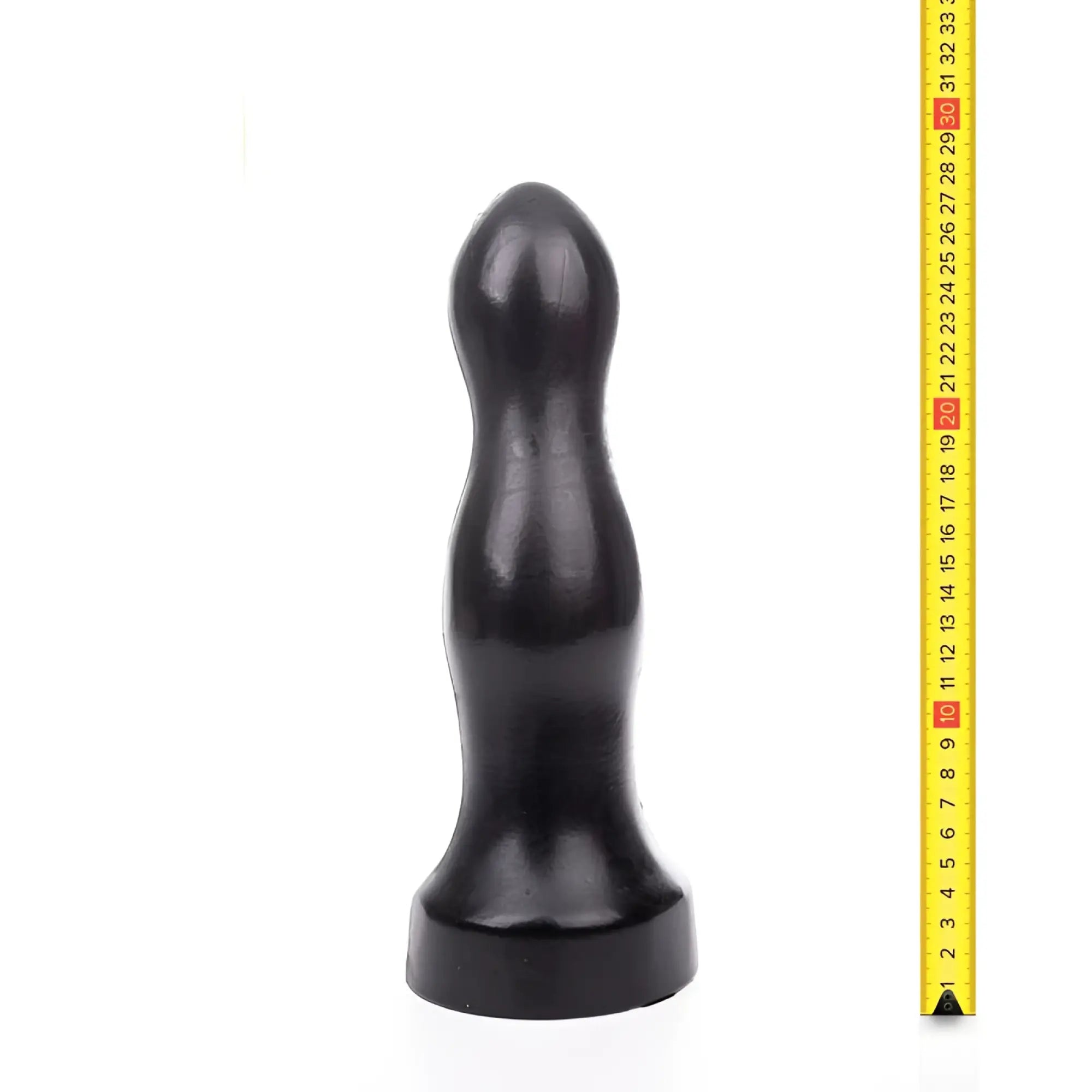 Black glossy silicone dildo with tapered head and flared base from hung system winky product line