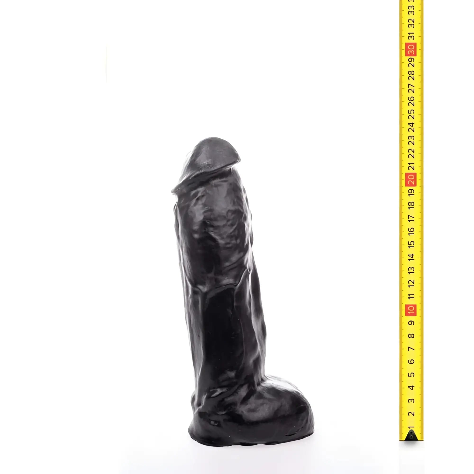 Black glossy plastic dildo with rounded head and textured shaft from hung system zac medium collection