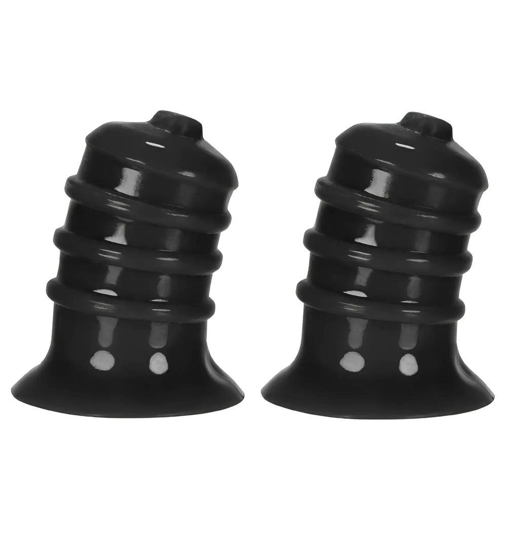 Hunkyjunk elong wide base nipsucker black tire valve caps made of glossy black plastic with ribbed design and rounded top