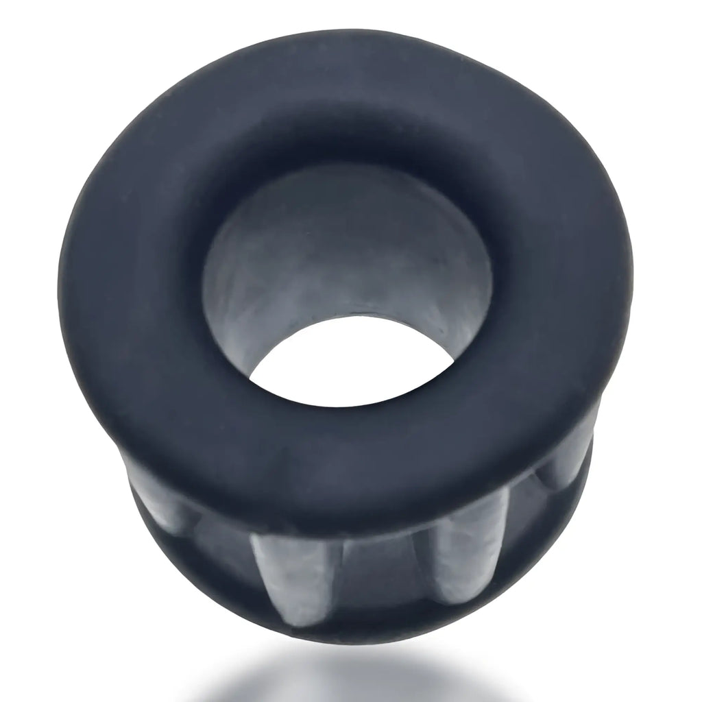 Black silicone hunkyjunk gyroball ballstretcher tar ice with textured ribbed exterior and smooth inner surface
