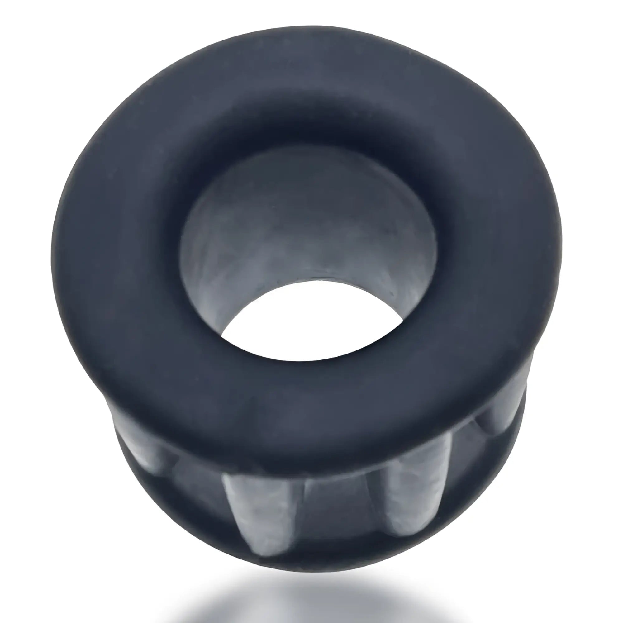 Black silicone hunkyjunk gyroball ballstretcher tar ice with textured ribbed exterior and smooth inner surface