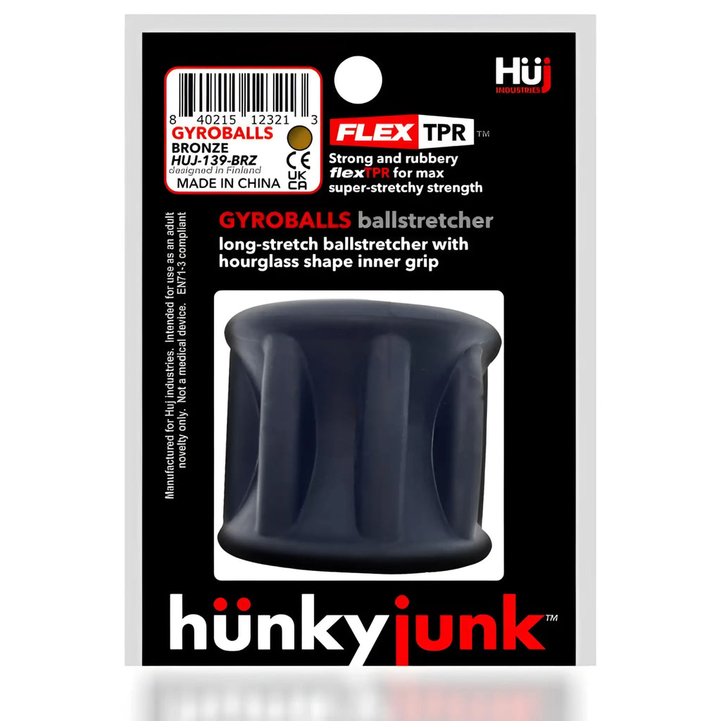 Dark gray hourglass-shaped ballstretcher by hunky junk made of flexible tpr rubber for comfortable wear