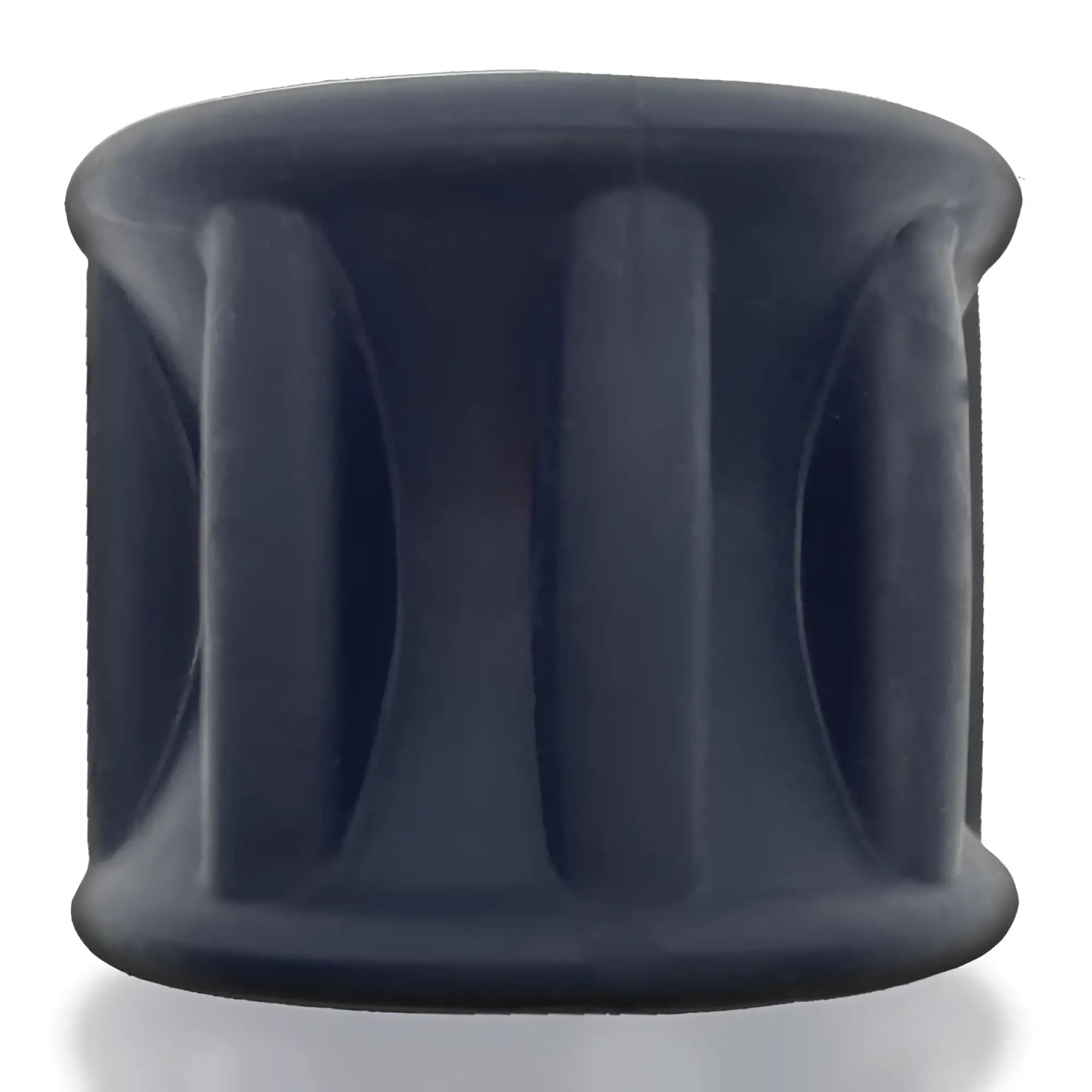 Dark gray ribbed silicone ring with smooth rounded exterior and vertical grooves from hunkyjunk gyroball ballstretcher tar ice