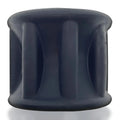 Dark gray ribbed silicone ring with smooth rounded exterior and vertical grooves