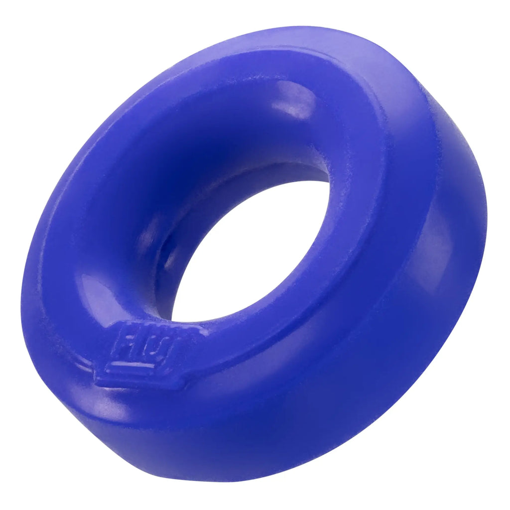 Bright blue glossy silicone ring with small embossed logo on side hunkyjunk huj c-ring by hunkyjunk cobalt
