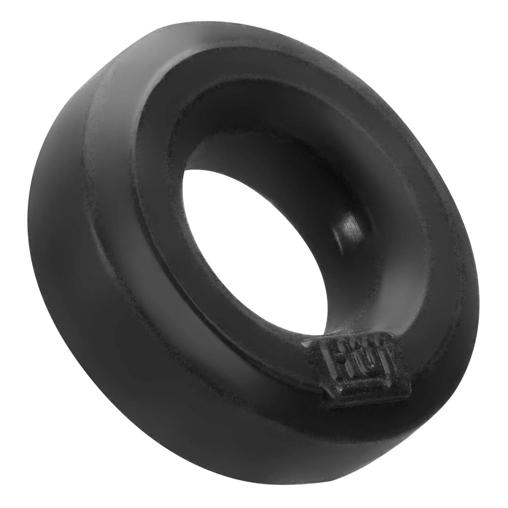 Black matte silicone ring with subtle embossed hut logo side detail from hunkyjunk huj c ring by hunkyjunk tar