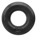 Black rubber hunkyjunk huj c-ring with smooth glossy finish and embossed branding on the bottom back side