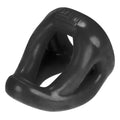 Black glossy silicone urethral dilator with contoured design and embossed brand logo from hunkyjunk slingshot series