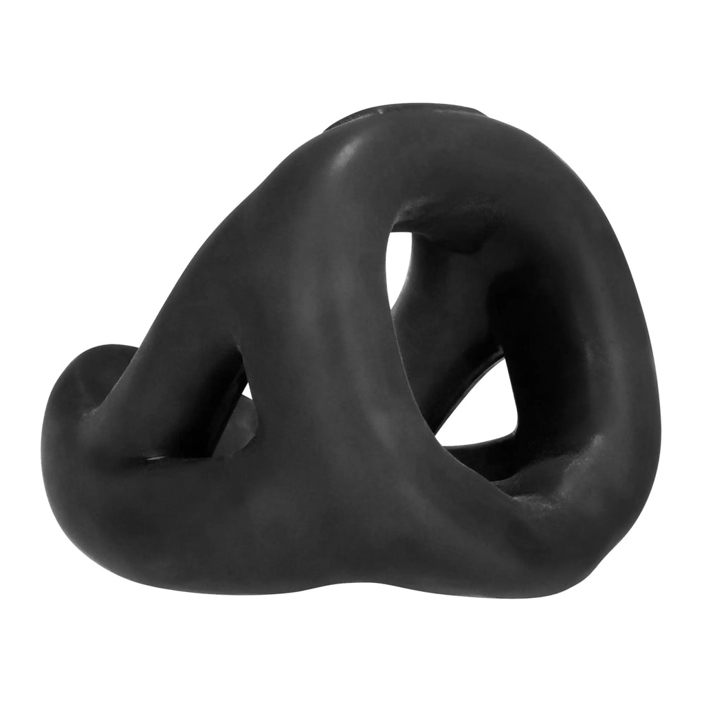 Black smooth silicone hunkyjunk slingshot 3-ring teardrop sling with sculpted abstract loops and hollow spaces