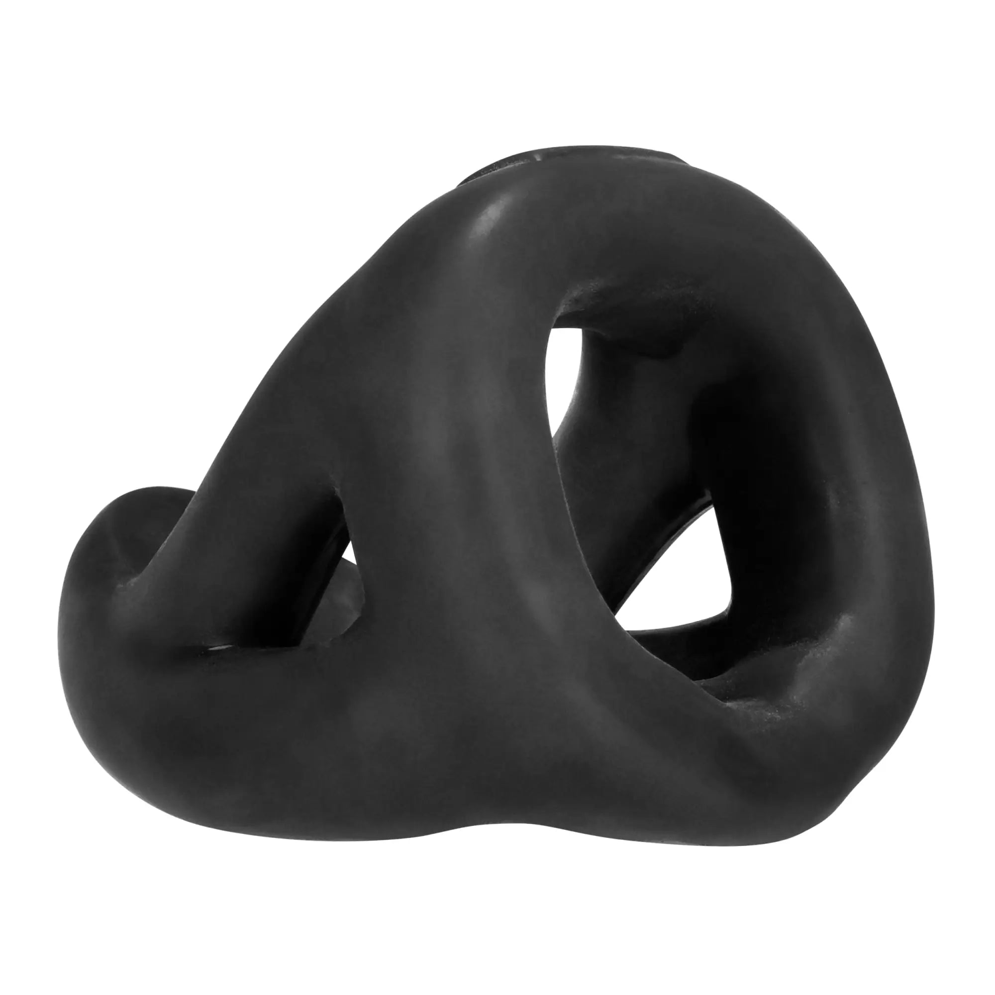 Black smooth silicone hunkyjunk slingshot 3-ring teardrop sling with sculpted abstract loops and hollow spaces