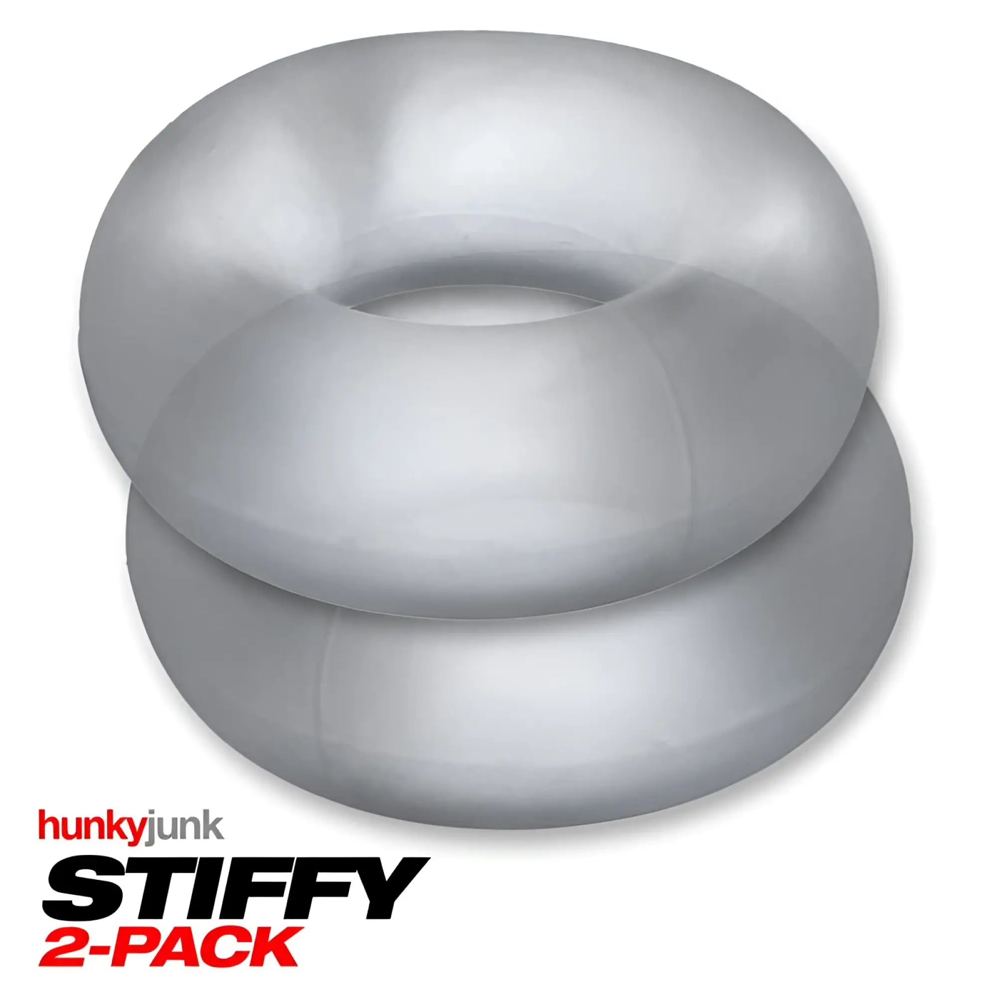 Hunkyjunk stiffy 2 pc bulge cockrings set in silver translucent silicone ice clear one size for enhanced support