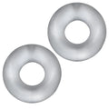 Two sleek silver-toned metal hunkyjunk stiffy 2 pc bulge cockrings with smooth polished finish in ice clear color